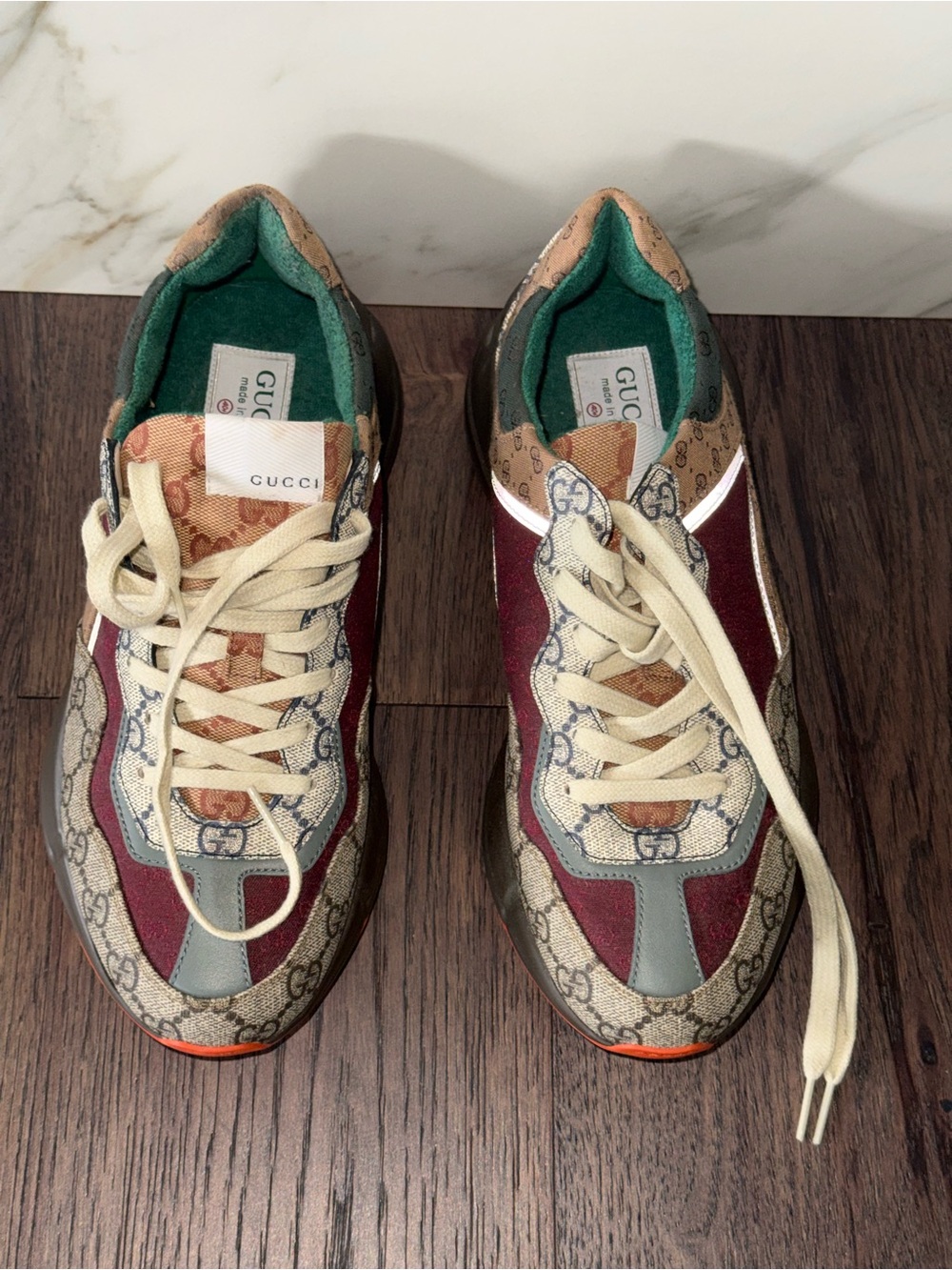 Gucci Women's Burgundy and GG Canvas Mixed-Media Sneakers